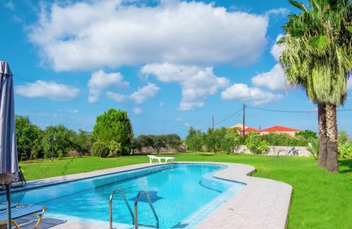 Pitharion Villa | Villa Afroditi near CHQ with Summer Pool, Wi Fi, Souda Bay Views, Garden Oasis