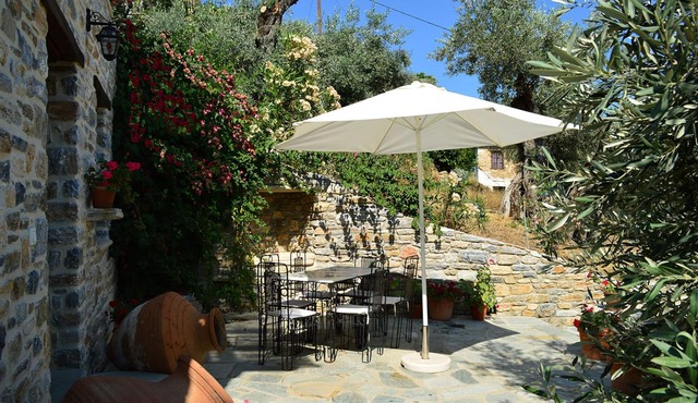 Stone Cottage in traditional Greek village with spectacular sea views