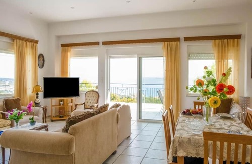 Pitharion Villa | Villa Afroditi near Airport with Pool, Free Wi-Fi, Souda Bay Views, Garden Oasis